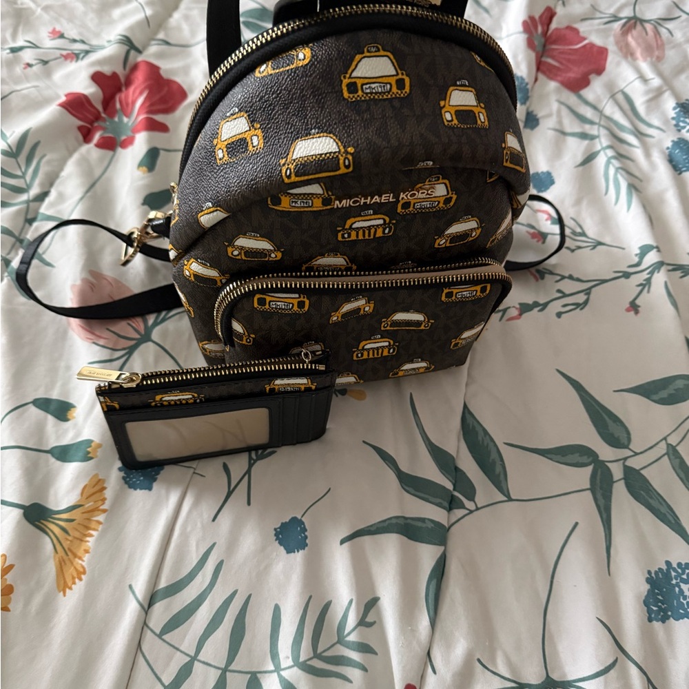 Michael Kors Brown Backpack with Yellow Taxi Print - Picture 2 of 6